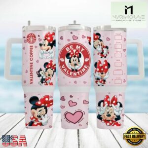 Cute Minnie Mouse Valentine Stainless Steel Tumbler With Handle
