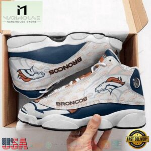 Denver Broncos NFL Teams Whie Blue Air Jordan 13 Shoes - Gift For Fans