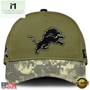 Detroit Lions 2024 Salute to Service Club Green Camo Cap Gift For Veteran