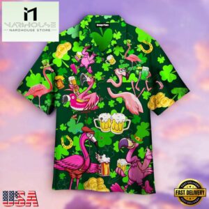 Flamingo And Beer Patrick'S Day Hawaiian Shirt