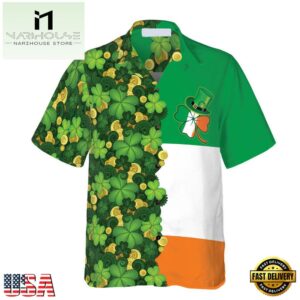 Gold Coins Shamrock Saint Patrick'S Day Irish Ireland Flag Hawaiian Shirt
