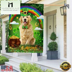 Golden Retrieve Saint Patrick's Day Irish House And Garden Flag