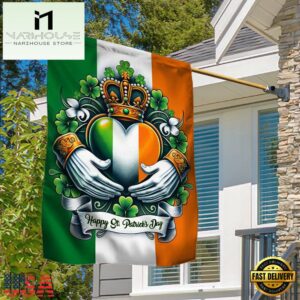 Happy St. Patrick's Day Claddagh Symbol Irish House And Garden Flag