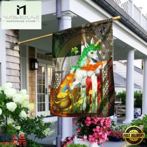 Happy St. Patrick's Day Irish American Unicorn House And Garden Flag Decor