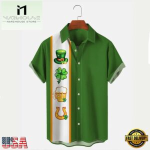 Holiday St. Patrick'S Mens Bowling Shirts Shamrock Art Hawaiian Shirts