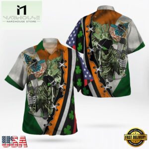 Hunting Hunter Skull And American Flag Saint Patrick'S Day Aop Hawaii Shirt