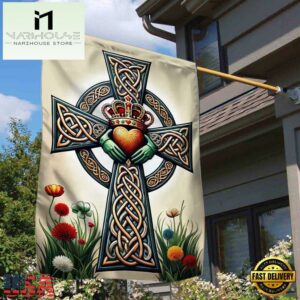 Irish Celtic Claddagh Cross House And Garden Flag