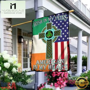 Irish Celtic Cross Irish In My Veins American In My Heart House And Garden Flag