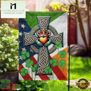 Irish Celtic Cross With Claddagh Ring And Heart House And Garden Flag