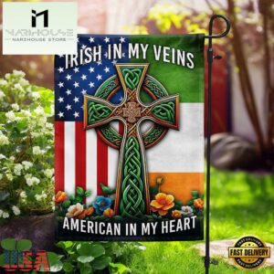 Irish Celtic Knot Cross Irish In My Veins American House And Garden Flag