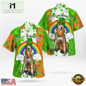 Irish Flag Lucky Shamrocks Irish Wolfhound Dog Rainbow Saint Patrick'S Day Hawaii Shirt