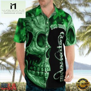 Irish St. Patrick Day Green Shamrocks Reflecting Light On Black Background 3D Hawaii Shirt