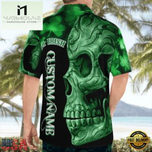 Irish St. Patrick Day Green Shamrocks Reflecting Light On Black Background 3D Hawaii Shirt