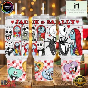 Jack Sally Heart Valentine Stainless Steel Tumbler With Handle