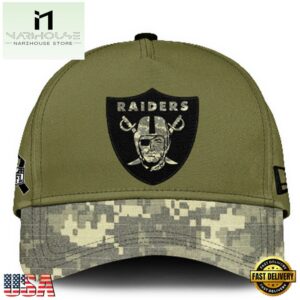 Las Vegas Raiders 2024 Salute to Service Club Green Camo Cap Gift For Veteran