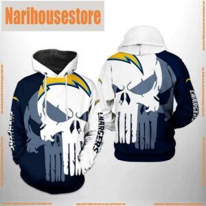 Los Angeles Chargers NFL Team Skull 3D Printed Hoodie Zipper Hoodie
