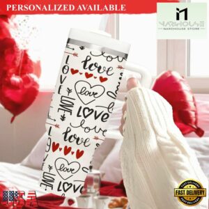 Love You Tumbler 40oz with Handle and Straw Hearts Tumbler Valentine's Day Tumbler - 40oz Tumbler with Handle