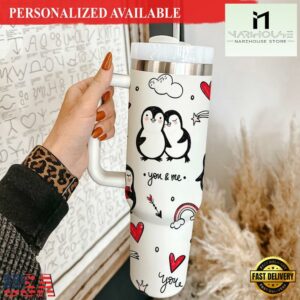 Loving Penguin Tumbler 40oz With Handle Valentine Tumbler 40oz - 40oz Tumbler with Handle