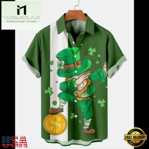 Mens St. Patrick'S Day Spooky Elf Print Color Block Hawaiian Shirt