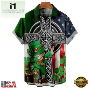 Mens St. Patrick'S Day Spooky Elf Print Color Block Hawaiian Shirt
