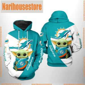 Miami Dolphins NFL Baby Yoda Team 3D Printed Hoodie