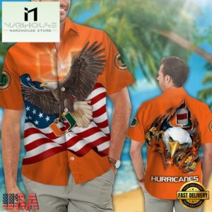Miami Hurricanes Eagle US Flag Hawaiian Shirt