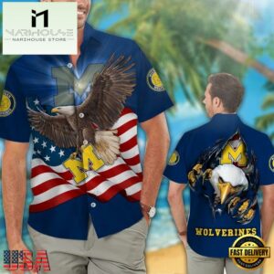 Michigan Wolverines Eagle US Flag Hawaiian Shirt