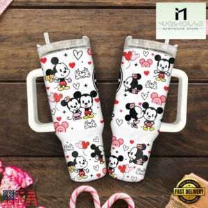 Mickey and Minnie Cartoon Valentine Stainless Steel Tumbler With Handle