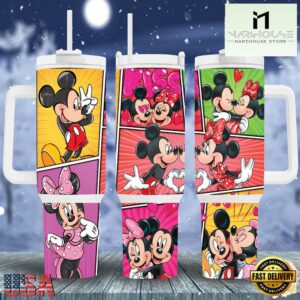 Mickey Minnie Mouse Couple Valentine Stainless Steel Tumbler With Handle