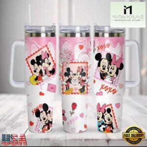 Mickey Minnie Mouse Disney Cartoon Valentine Stainless Steel Tumbler With Handle
