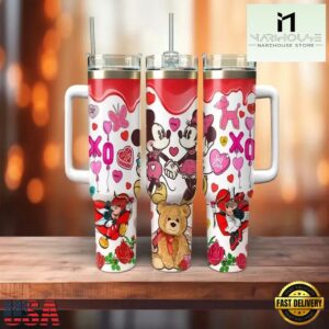 Mickey Minnie Valentine Stainless Steel Tumbler With Handle