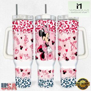 Minnie Mouse Disney Cartoon Valentine Stainless Steel Tumbler With Handle