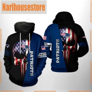 New England Patriots NFL US Flag Skull Team 3D Printed Hoodie