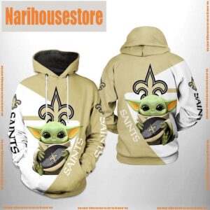 New Orleans Saints NFL Baby Yoda Team 3D Printed Hoodie