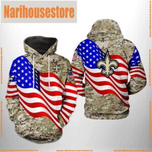 New Orleans Saints NFL US Flag Camo Veteran Team 3D Hoodie
