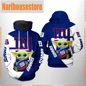 New York Giants NFL Baby Yoda Team 3D Printed Hoodie
