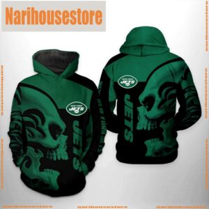 New York Jets NFL Skull 3D Printed Hoodie Zipper Hoodie
