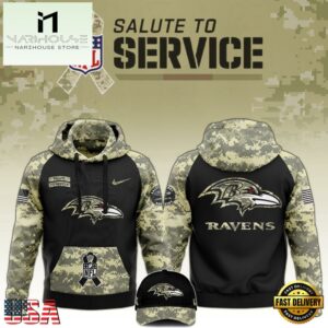NFL Baltimore Ravens 2024 Salute to Service Club Black Camo Hoodie Best Veterans Day Gift