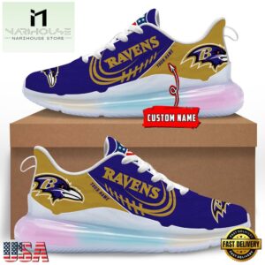 NFL Baltimore Ravens Custom Rainbow Atmospheric Cushion Running Shoes, Women's Sneaker