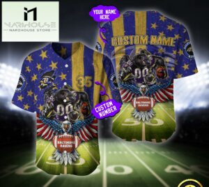 NFL Baltimore Ravens Eagle US Flag x Veterans Custom Baseball Jersey