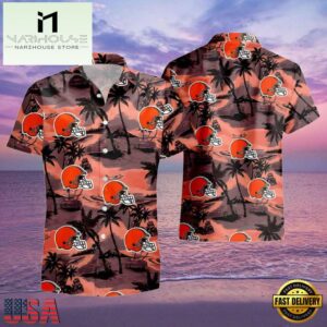 NFL Browns Hawaiian Shirt Mens Sunset Beach Design