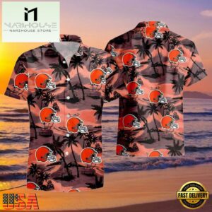 NFL Browns Hawaiian Shirt Mens Sunset Beach Design
