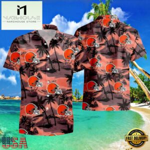 NFL Browns Hawaiian Shirt Mens Sunset Beach Design