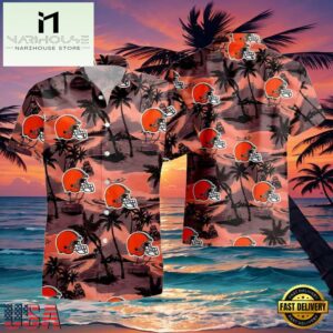 NFL Browns Hawaiian Shirt Mens Sunset Beach Design