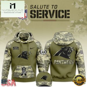 NFL Carolina Panthers 2024 Salute to Service Club Green Camo Hoodie Best Veterans Day Gift