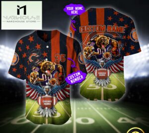 NFL Chicago Bears Eagle US Flag x Veterans Custom Baseball Jersey