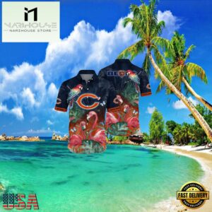 NFL Chicago Bears Hawaiian Shirt Mens Flamingo , Vintage Hawaiian Shirts 7 NFL Chicago Bears Hawaiian Shirt Mens Flamingo