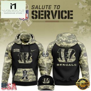 NFL Cincinnati Bengals 2024 Salute to Service Club Black Camo Hoodie Best Veterans Day Gift