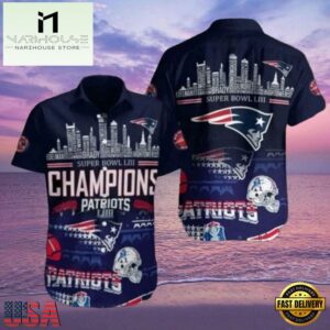 NFL City Of Champions New England Patriots Skyline And Super Bowl Accents Hawaiian Shirt