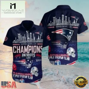 NFL City Of Champions New England Patriots Skyline And Super Bowl Accents Hawaiian Shirt